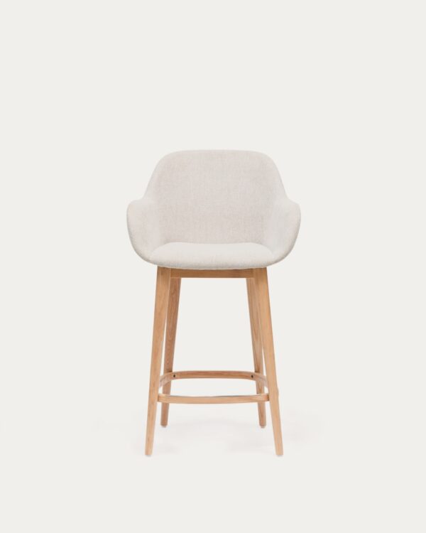 Taburete Konna beige y patas de madera maciza de fresno acabado tono natural 65 cm