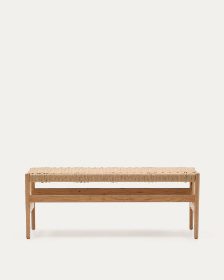 Banco Zaide de madera maciza de roble con acabado natural asiento de cuerda 120cm FSC100%