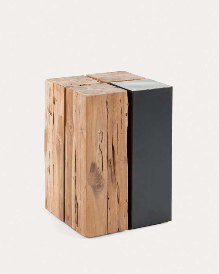 Mesa auxiliar Kwango de madera maciza de teca y metal 29 x 45 cm