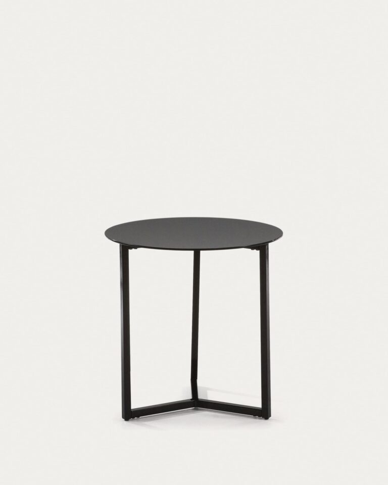 Mesa auxiliar Raeam vidrio templado y acero acabado negro Ø 50 cm