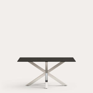Mesa Argo de cristal negro mate y patas de acero inoxidable 160 x 90 cm