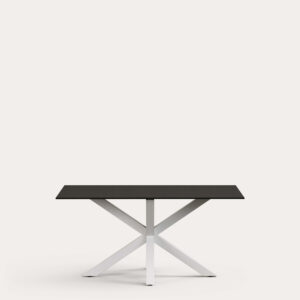 Mesa Argo de cristal negro mate y patas de acero con acabado blanco 160 x 90 cm