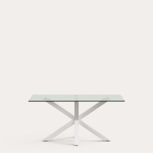 Mesa Argo de cristal y patas de acero acabado blanco 160 x 90 cm