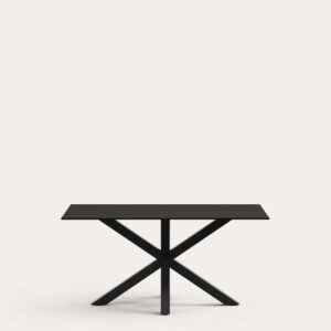 Mesa Argo de cristal negro y patas de acero negro 160 x 90 cm