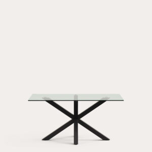 Mesa Argo de cristal y patas de acero acabado negro 160 x 90 cm