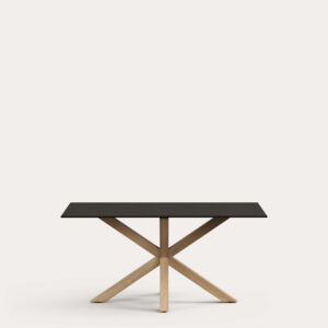 Mesa Argo de cristal negro mate y patas de acero con efecto madera 160 x 90 cm