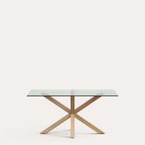 Mesa Argo de cristal y patas de acero efecto madera 160 x 90 cm