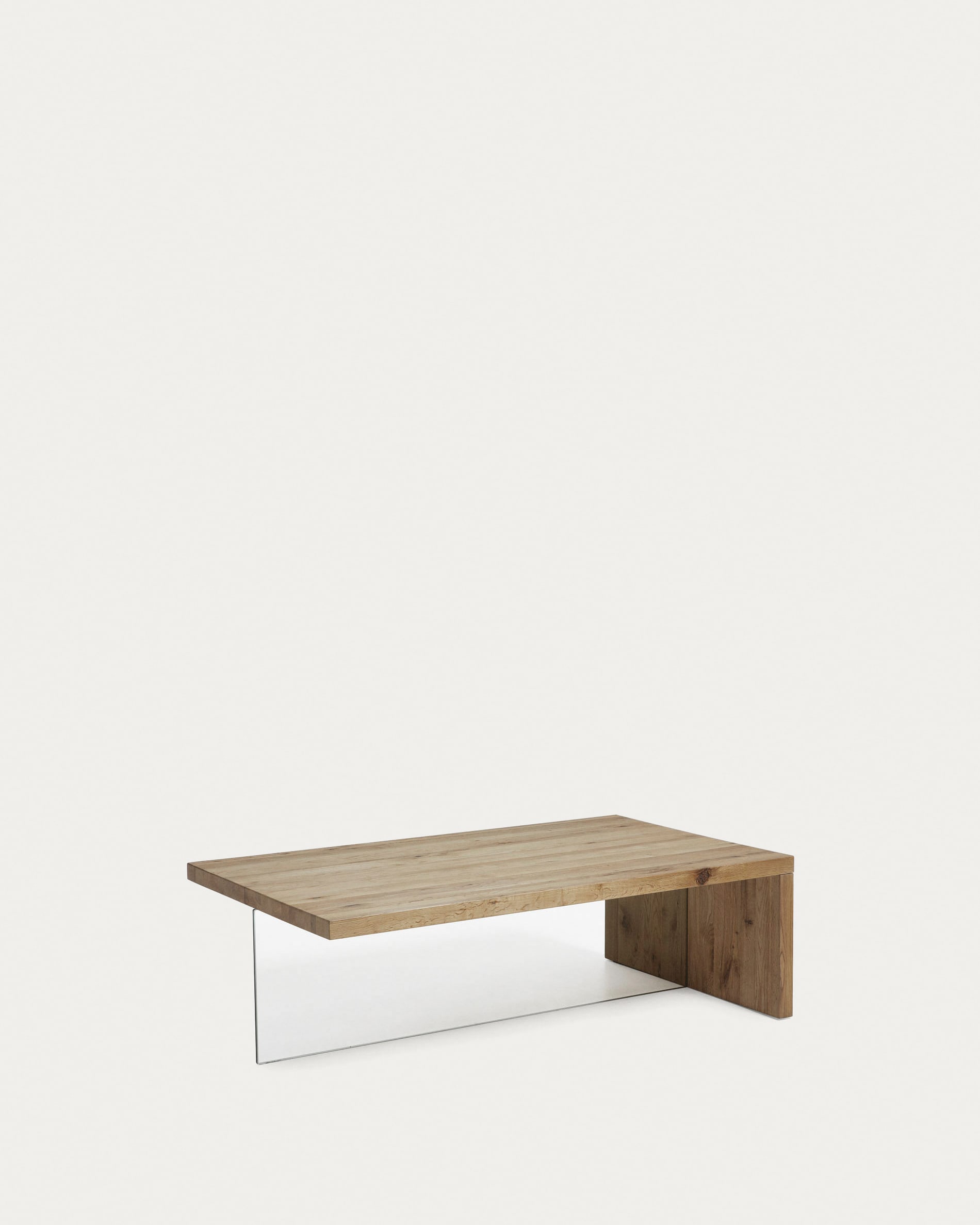 Mesa de centro Tulsi madera maciza de roble y cristal 120 x 70 cm
