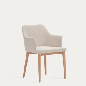 Silla Croft de chenilla beige y patas de madera maciza de fresno