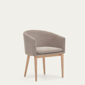 Silla Harlan de chenilla marrón y patas de madera maciza de fresno
