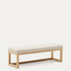 Banqueta Loya de chenilla beige y madera de haya 128 cm