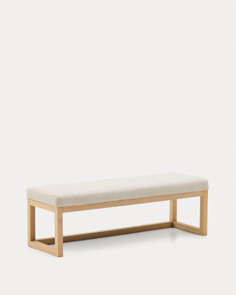 Banqueta Loya de chenilla beige y madera de haya 128 cm