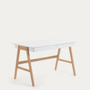 Mesa Dyana DM lacado blanco y patas de madera maciza de fresno 120 x 60 cm