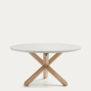 Mesa redonda Lotus Ø 135 cm DM lacado blanco patas madera maciza de roble
