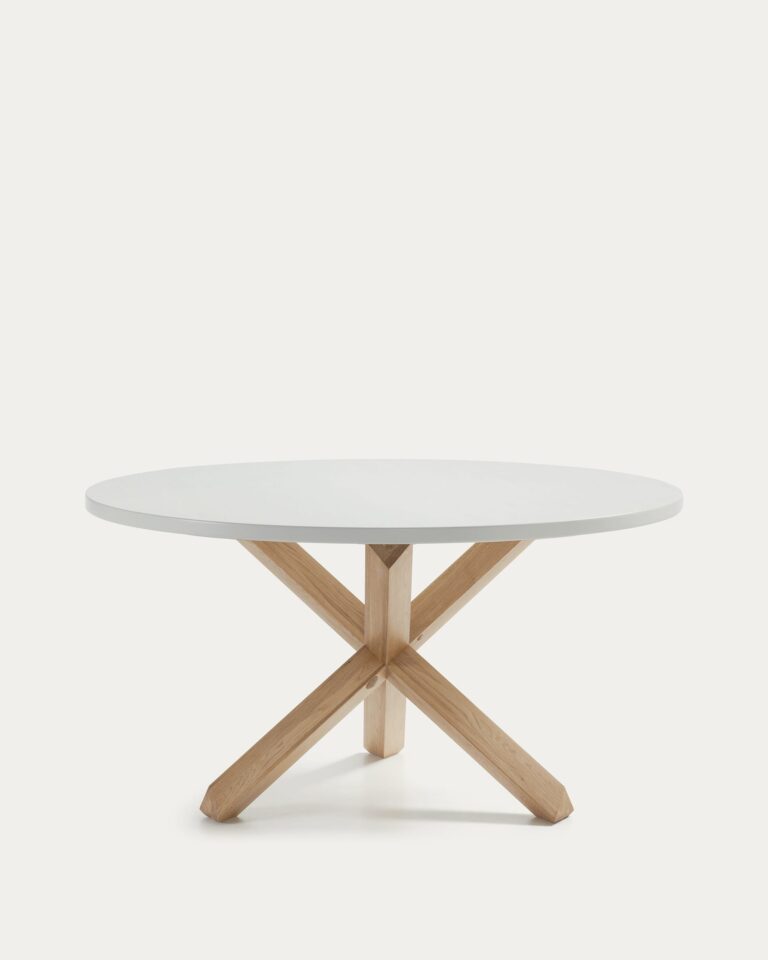 Mesa redonda Lotus Ø 135 cm DM lacado blanco patas madera maciza de roble