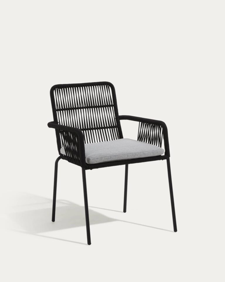 Silla apilable Samanta de cuerda negro y patas de acero galvanizado