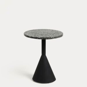 Mesa auxiliar Delano de terrazo negro y patas de acero acabado negro Ø 40 cm