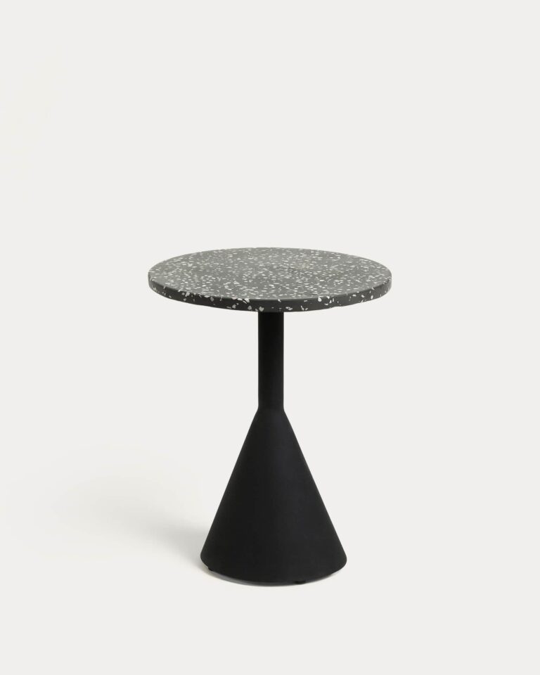 Mesa auxiliar Delano de terrazo negro y patas de acero acabado negro Ø 40 cm