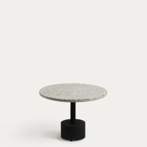 Mesa auxiliar Delano de terrazo gris y patas de acero acabado negro Ø 55 cm