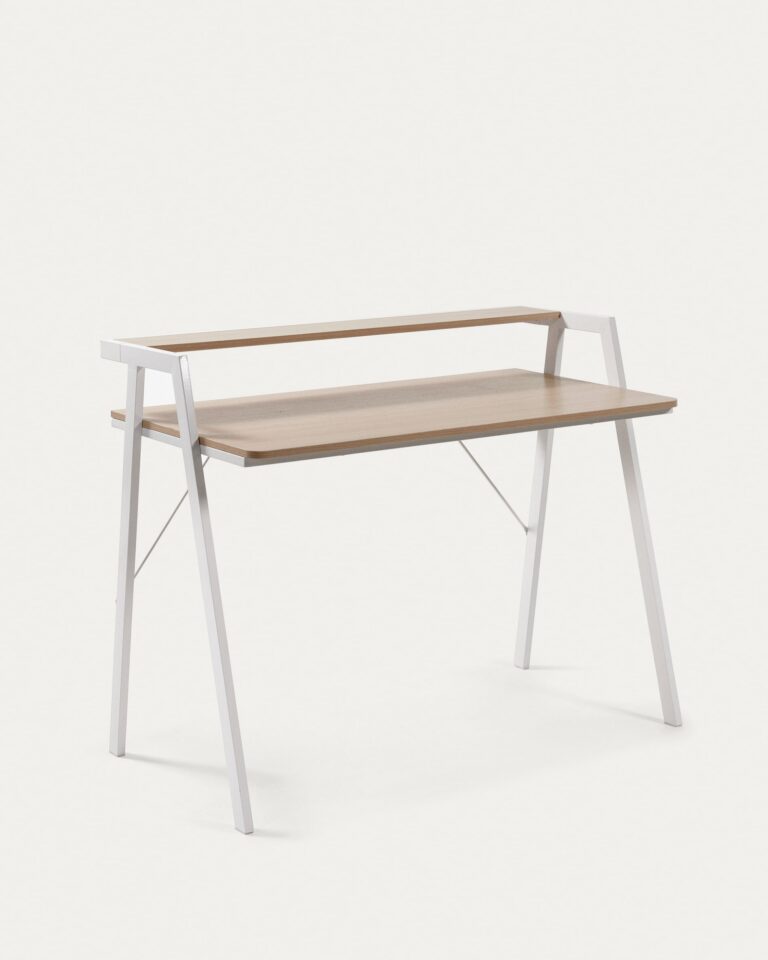 Mesa Aarhus melamina acabado natural patas de acero acabado blanco 115 x 60 cm
