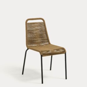 Silla apilable Lambton de cuerda marrón y acero con acabado negro