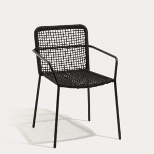 Silla apilable de exterior Ellen de cuerda negro y acero galvanizado