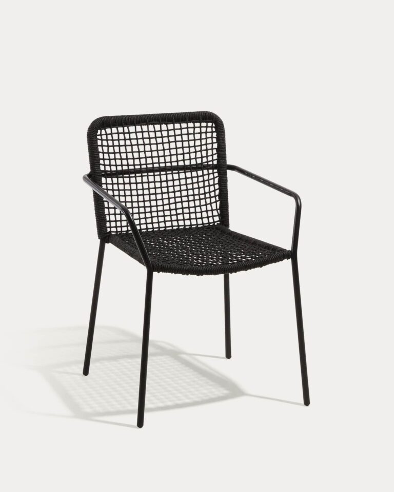 Silla apilable de exterior Ellen de cuerda negro y acero galvanizado