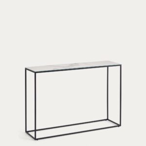 Consola Rewena sobre porcelánico acabado Kalos Blanco y estructura de acero 110 x 75 cm