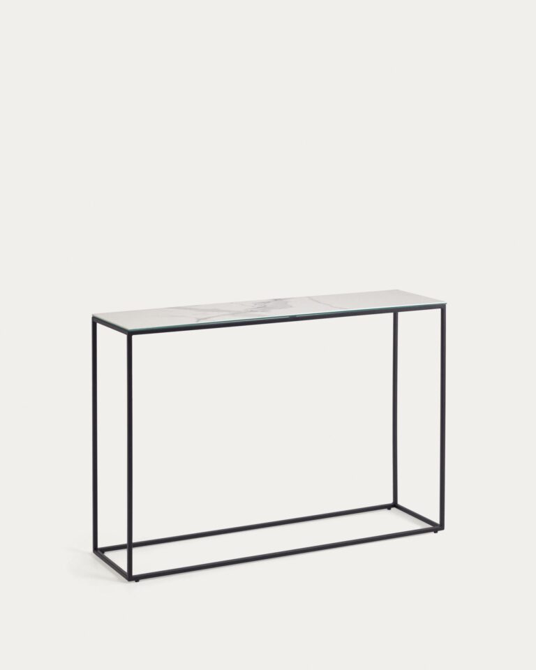 Consola Rewena sobre porcelánico acabado Kalos Blanco y estructura de acero 110 x 75 cm