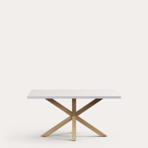 Mesa Argo de melamina con acabado blanco y patas de acero con efecto madera 160 x 100 cm