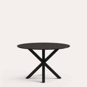 Mesa redonda Argo de cristal negro y patas de acero negro Ø 120 cm
