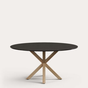 Mesa redonda Argo de cristal negro mate y patas de acero efecto madera Ø 150 cm