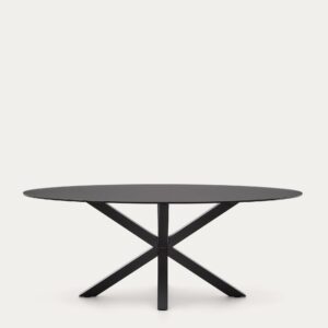 Mesa Argo de cristal negro y patas de acero negro Ø 200 x 100 cm