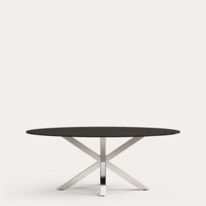 Mesa ovalada Argo de cristal negro mate y patas de acero inoxidable Ø 200 x 100 cm
