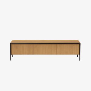 Mueble TV Nadyria 3 puertas chapa de roble y acero con acabado pintado negro 180 x 50 cm