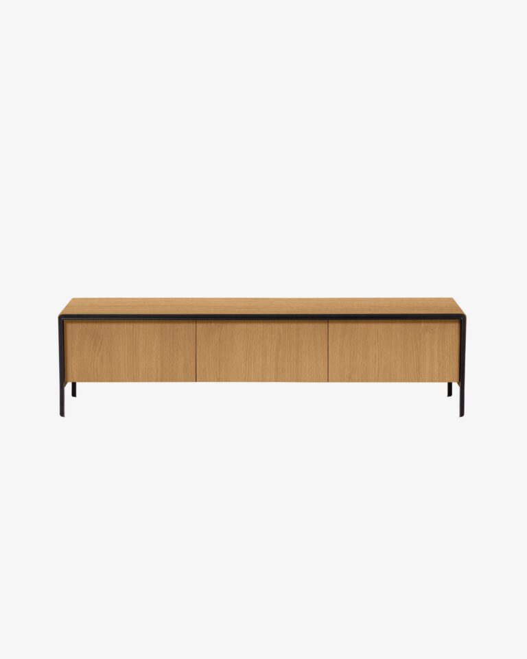 Mueble TV Nadyria 3 puertas chapa de roble y acero con acabado pintado negro 180 x 50 cm