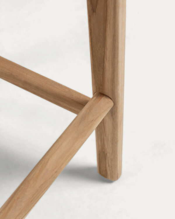 Taburete Calixta de piel y madera maciza de teca con acabado natural 67 cm