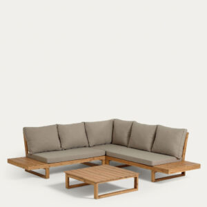 Set Flaviina de sofá rinconero 5 plazas y mesa de madera maciza acacia FSC 100%