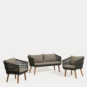 Set Inti de sofá 2 plazas y 2 butacas de cuerda verde FSC 100%