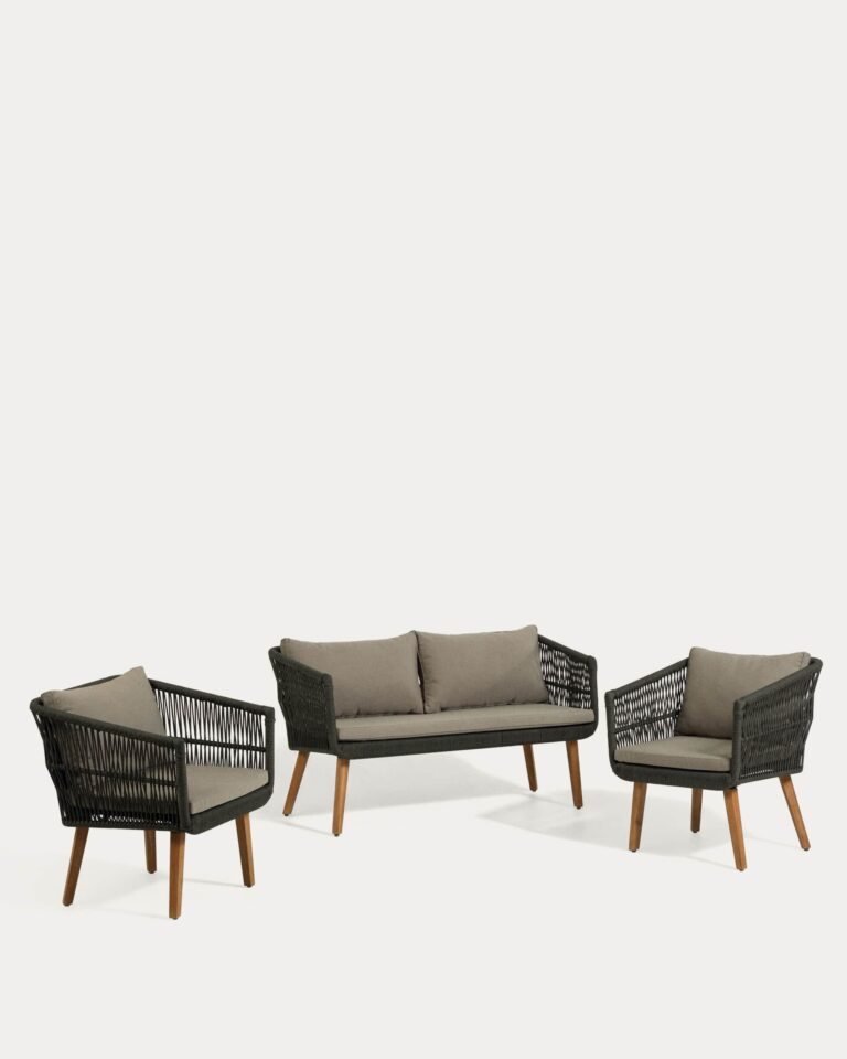 Set Inti de sofá 2 plazas y 2 butacas de cuerda verde FSC 100%
