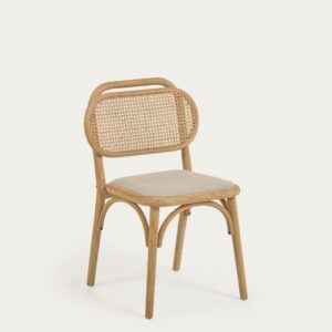 Silla Doriane de madera maciza de roble acabado natural y asiento de tela FSC Mix Credit