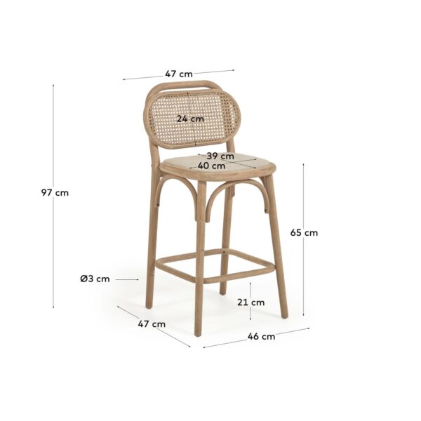 Taburete Doriane madera maciza roble acabado natural y asiento de tela 65cm FSC Mix Credit
