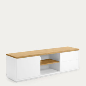 Mueble TV Abilen 1 puerta y 2 cajones de chapa roble y lacado blanco 150 x 44 cm FSC 100%