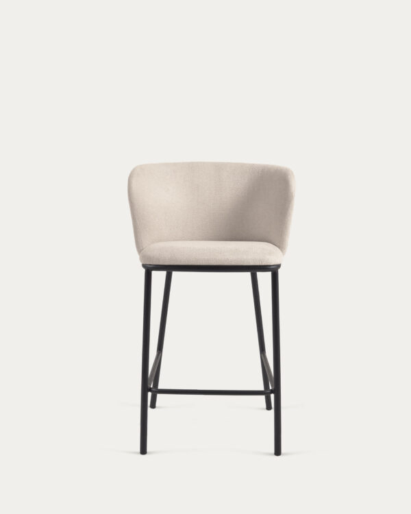 Taburete Ciselia de chenilla beige y patas de acero negro altura 65 cm FSC Mix Credit