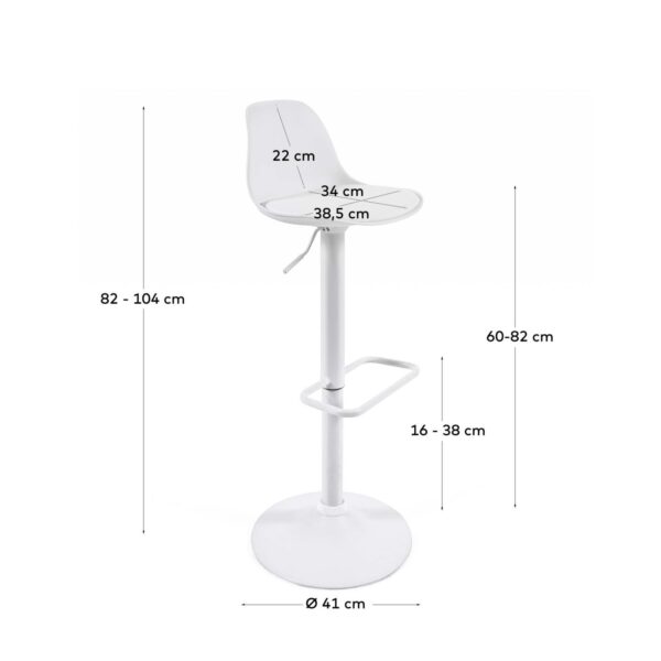 Taburete Orlando - T de poliuretano blanco y acero blanco mate 60-82 cm