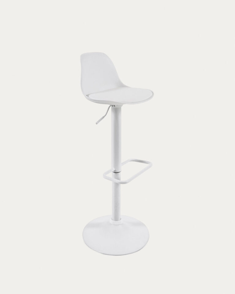 Taburete Orlando - T de poliuretano blanco y acero blanco mate 60-82 cm