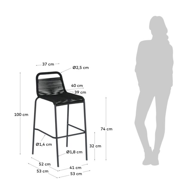 Taburete apilable Lambton de cuerda negro y acero con acabado negro altura 74 cm