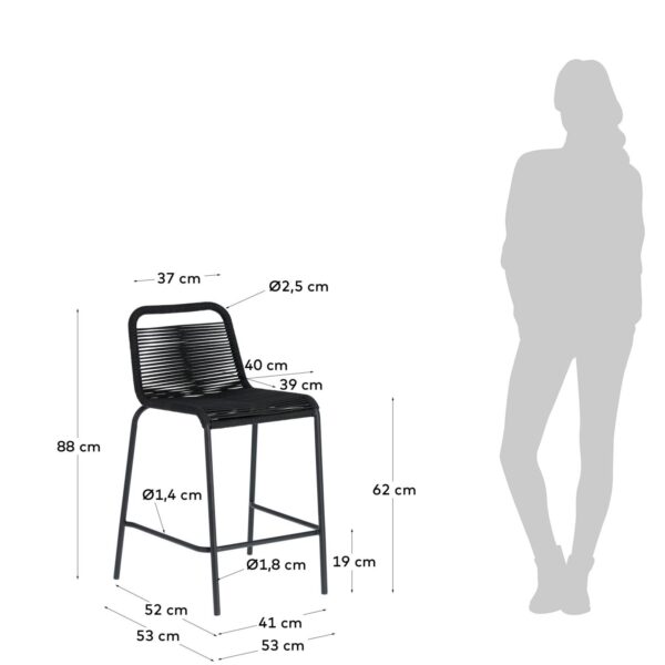 Taburete apilable Lambton de cuerda negro y acero con acabado negro altura 62 cm