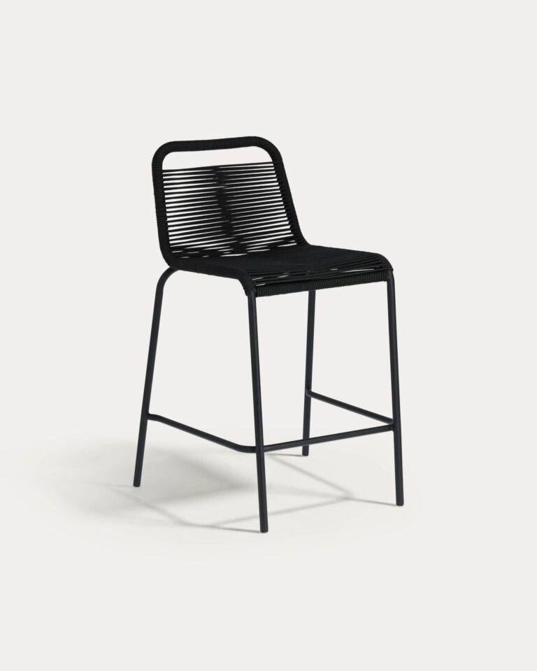 Taburete apilable Lambton de cuerda negro y acero con acabado negro altura 62 cm