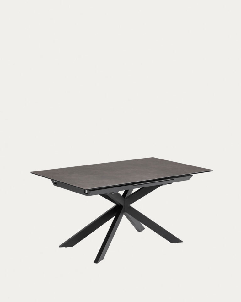 Mesa extensible Atminda porcelánico patas acero acabado negro 160 (210) x 90 cm